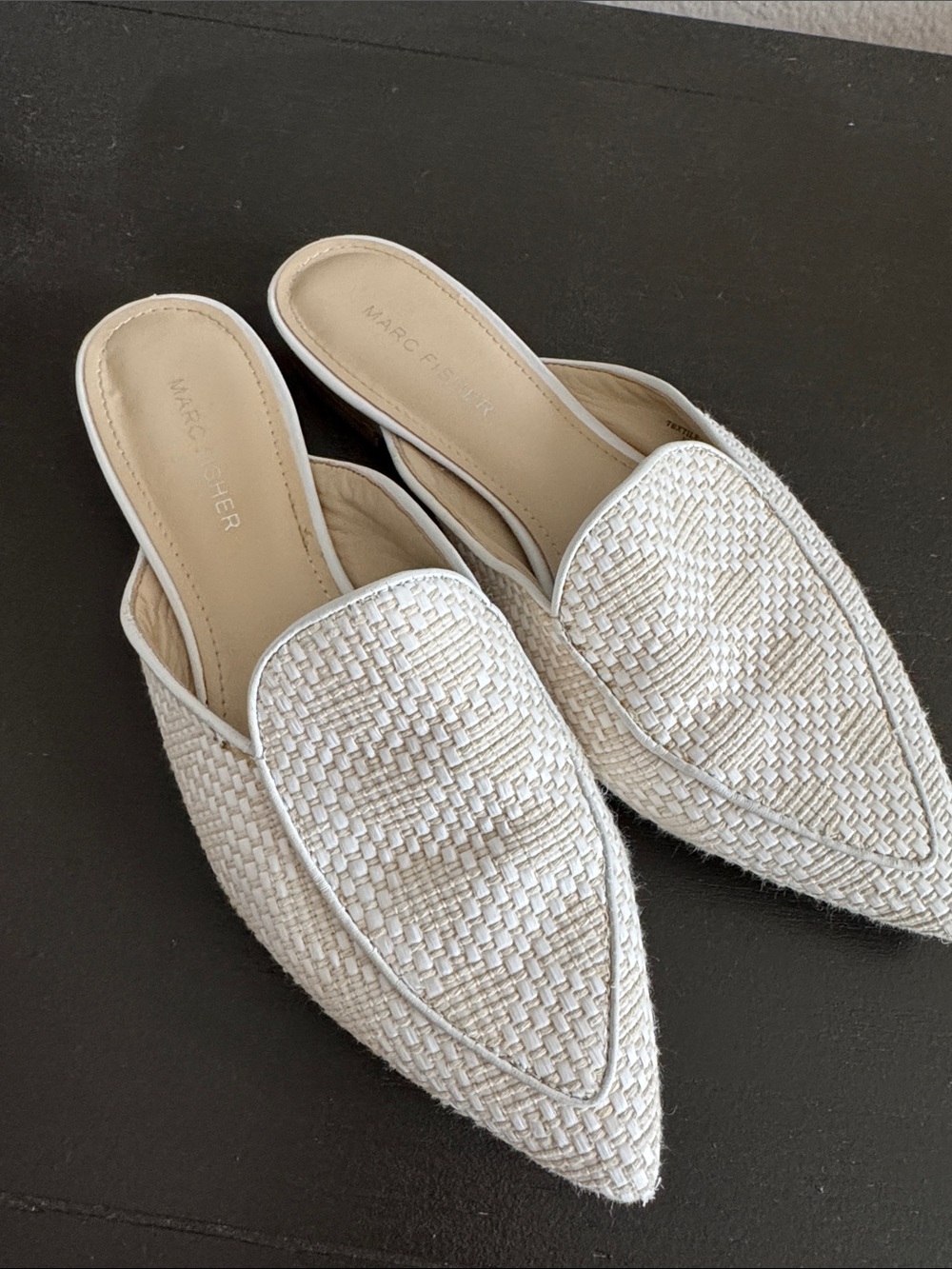 Marc Fisher Cream Woven Pointed-Toe Mule